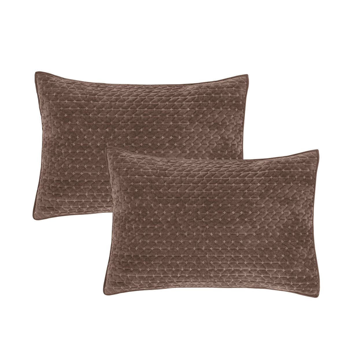 Bianca Fine Linens Attica Velvet Embroidered Pillow Sham Pair Chocolate