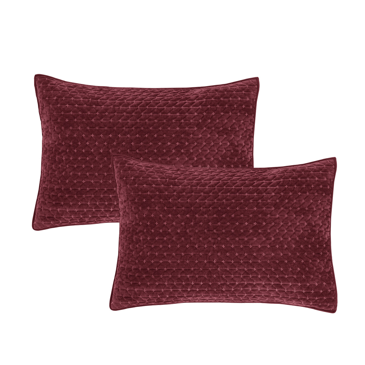 Bianca Fine Linens Attica Velvet Embroidered Pillow Sham Pair Burgundy