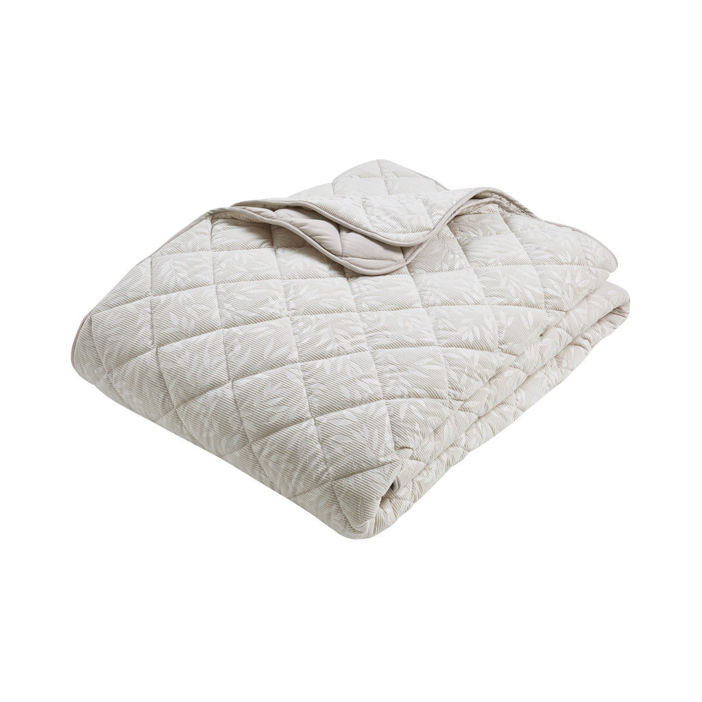 Catherine Lansfield Corded Leaves 240x260cm Quilted Bedspread Champagne Gold