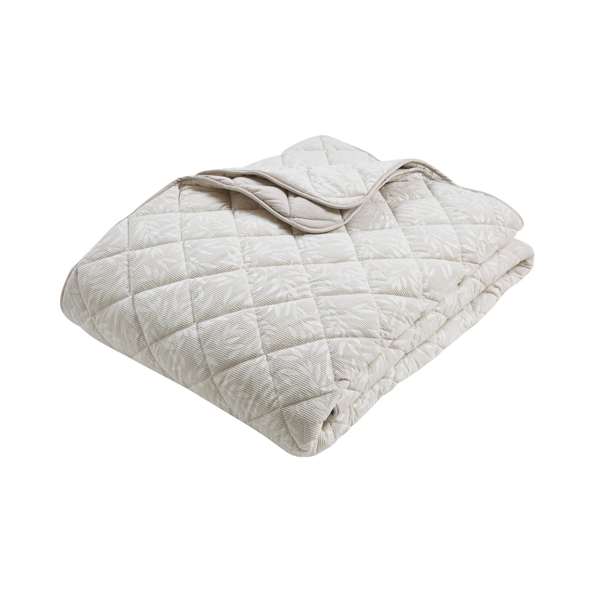 Catherine Lansfield Corded Leaves 240x260cm Quilted Bedspread Champagne Gold