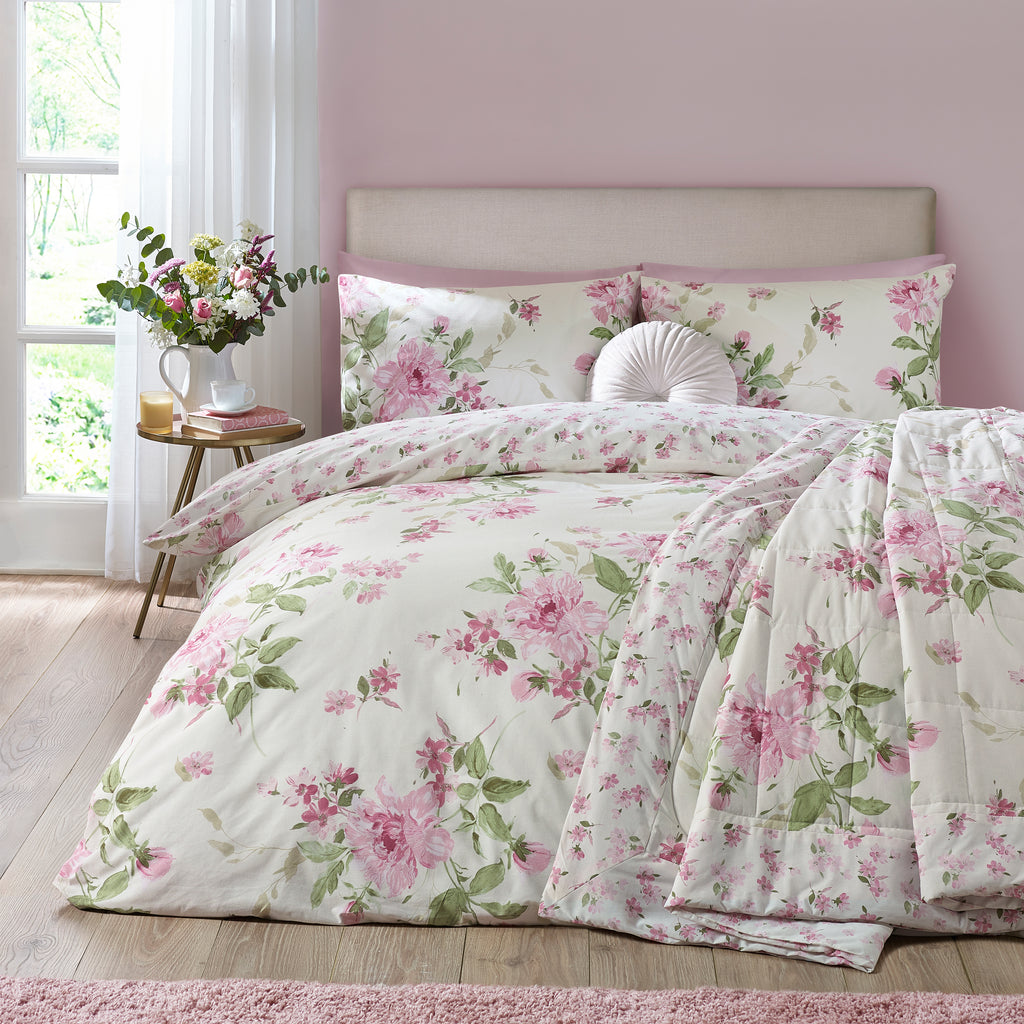 Catherine Lansfield Avebury Floral Reversible Duvet Cover Set Cream