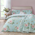 Catherine Lansfield Avebury Floral Reversible Duvet Cover Set Duck Egg Blue