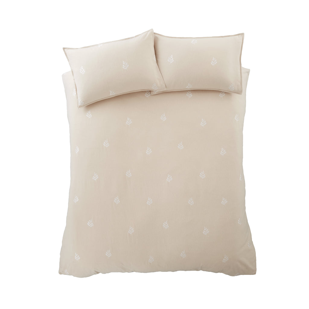 Bianca Brushed Embroidery Leaf Cotton Duvet Cover Set Natural