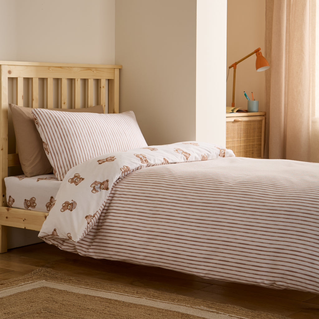Catherine Lansfield Brushed Teddy Bear Cotton Reversible Duvet Cover Set in Cream