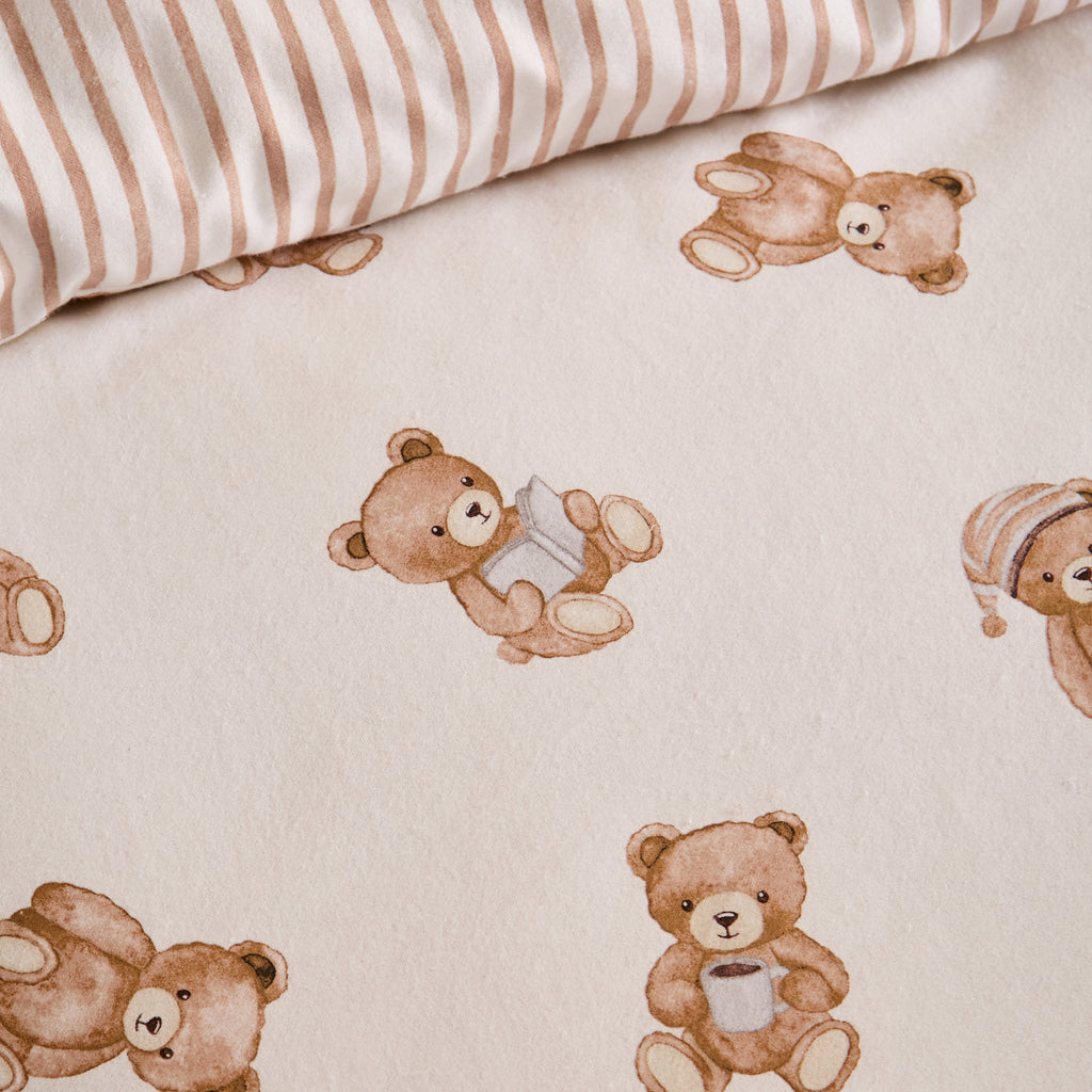 Catherine Lansfield Brushed Teddy Bear Cotton Reversible Duvet Cover Set in Cream