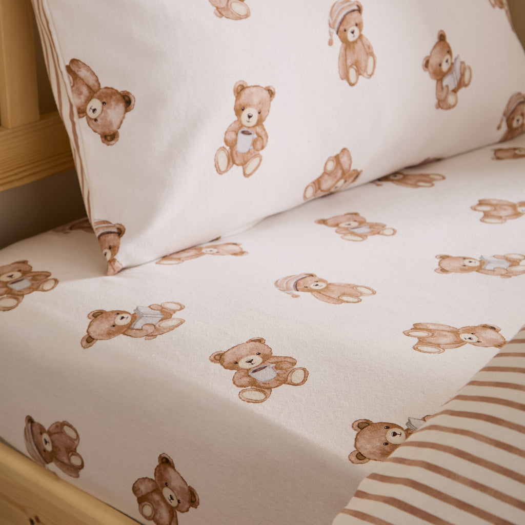Catherine Lansfield Brushed Teddy Bear Cotton Fitted Sheet in Cream