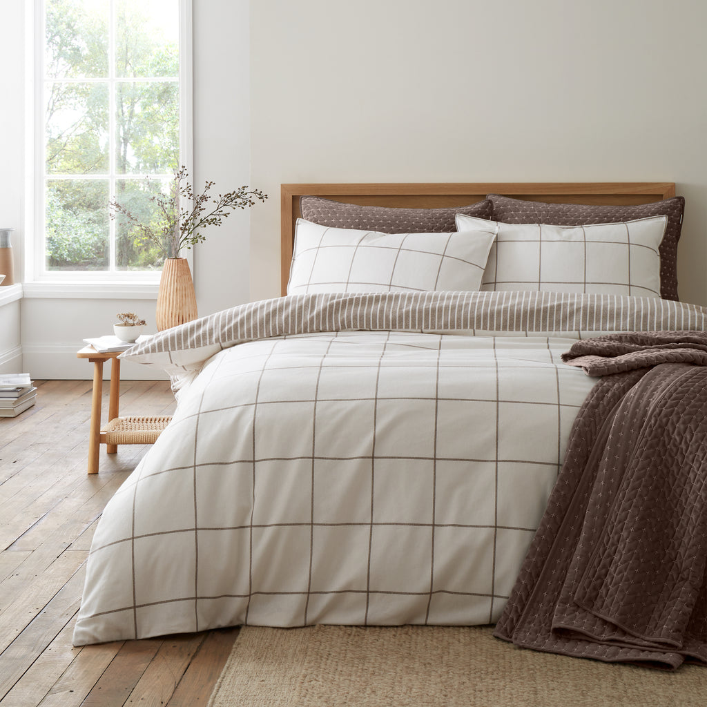 Bianca Brushed Regal Check Cotton Duvet Cover Set Mole