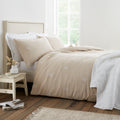 Bianca Brushed Embroidery Leaf Cotton Duvet Cover Set Natural