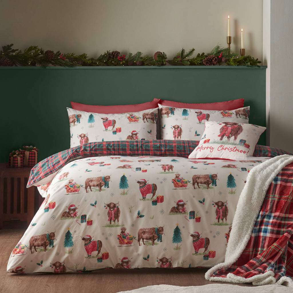 Catherine Lansfield Christmas Highland Cow Duvet Cover Set