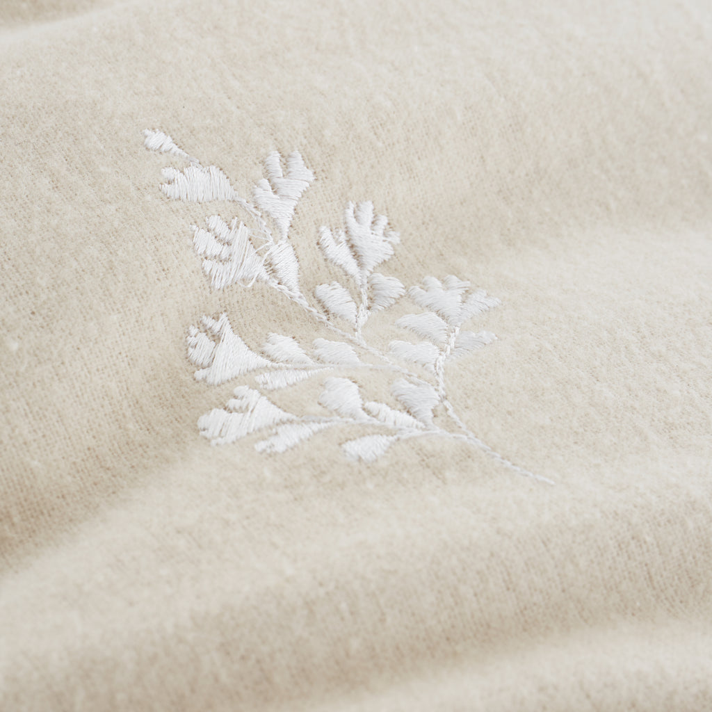 Bianca Brushed Embroidery Leaf Cotton Duvet Cover Set Natural