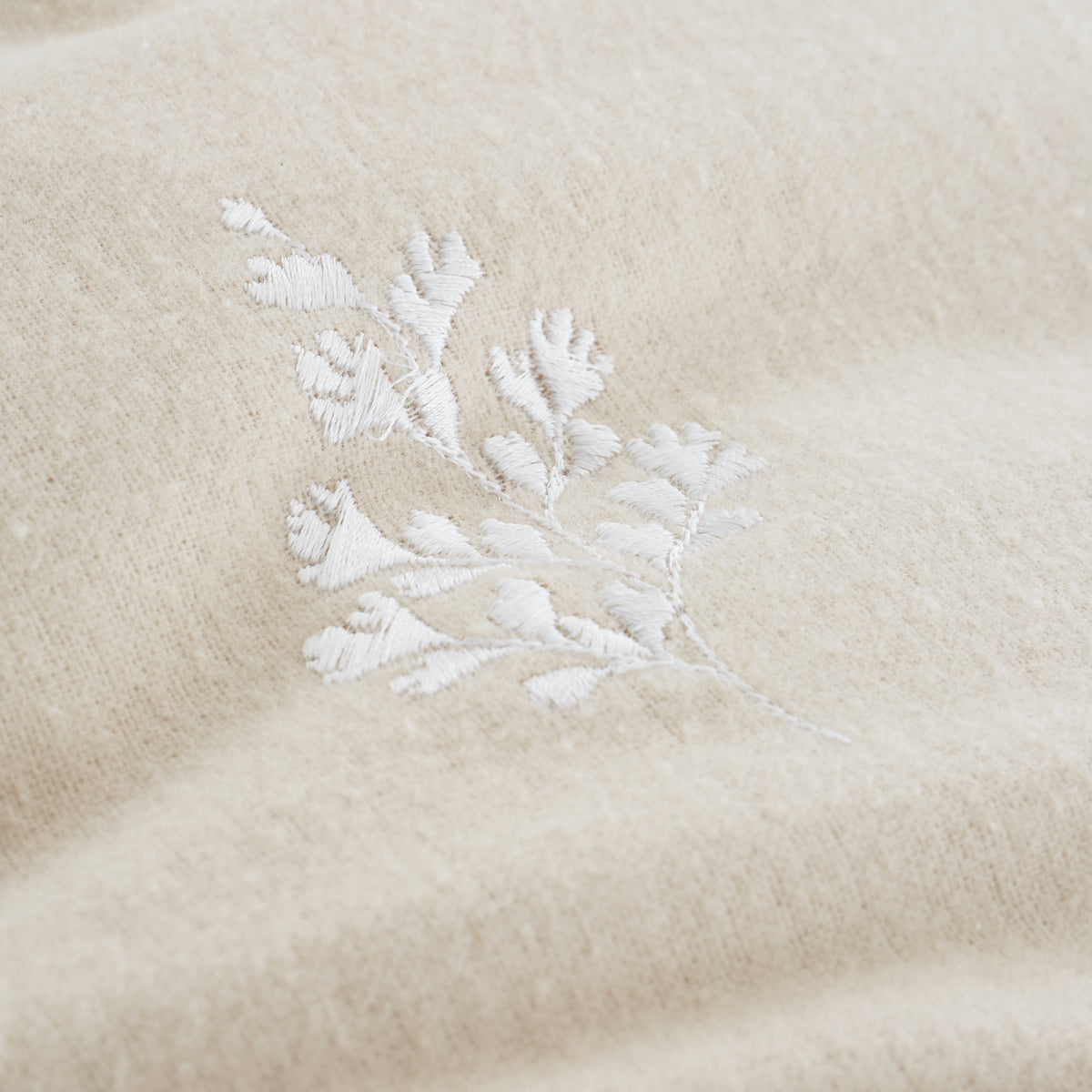 Bianca Brushed Embroidery Leaf Cotton Duvet Cover Set Natural