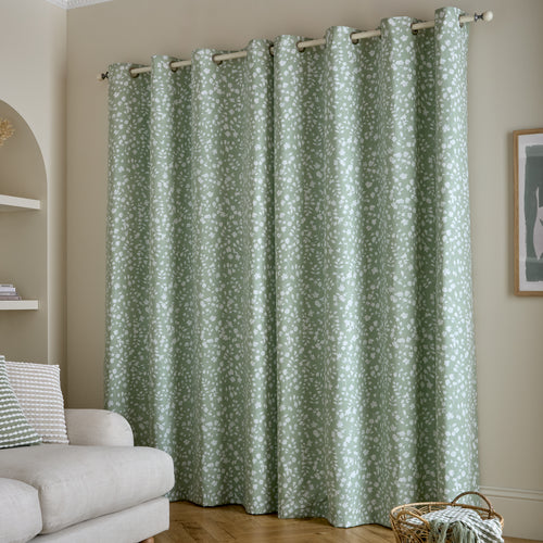 Catherine Lansfield Arla Floral Lined Eyelet Curtains in Green