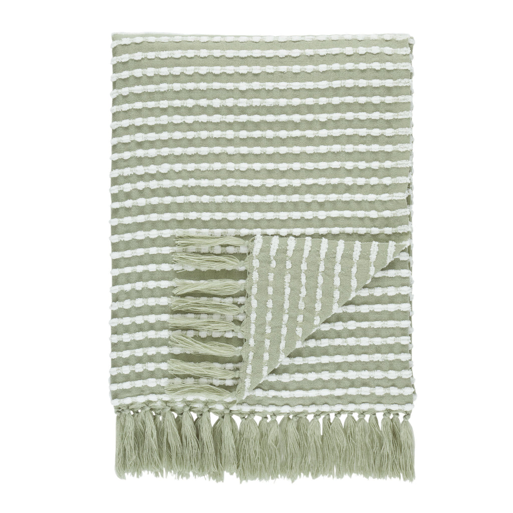 Catherine Lansfield Stab Stitch Embellished Blanket Throw in Sage Green