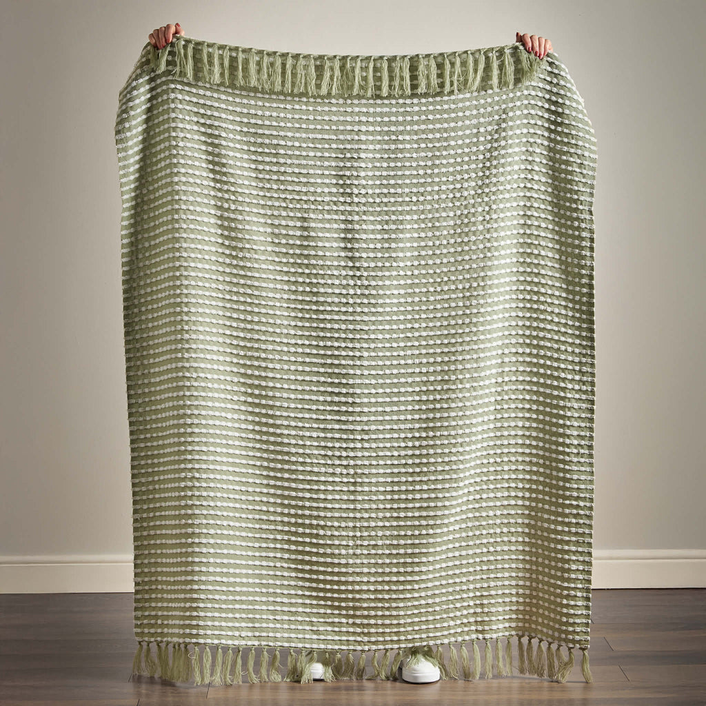 Catherine Lansfield Stab Stitch Embellished Blanket Throw in Sage Green
