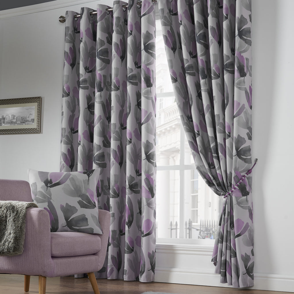 Amsterdam Floral Blackout Eyelet Curtains in Purple