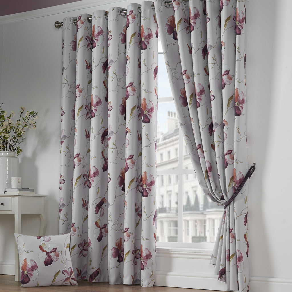 Ascot Floral Blackout Eyelet Curtains in Red