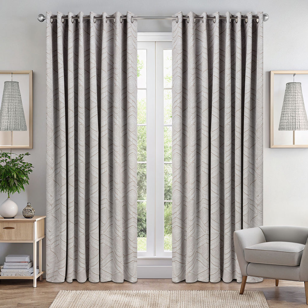 Aztec Geometric Blackout Eyelet Curtains in Cream