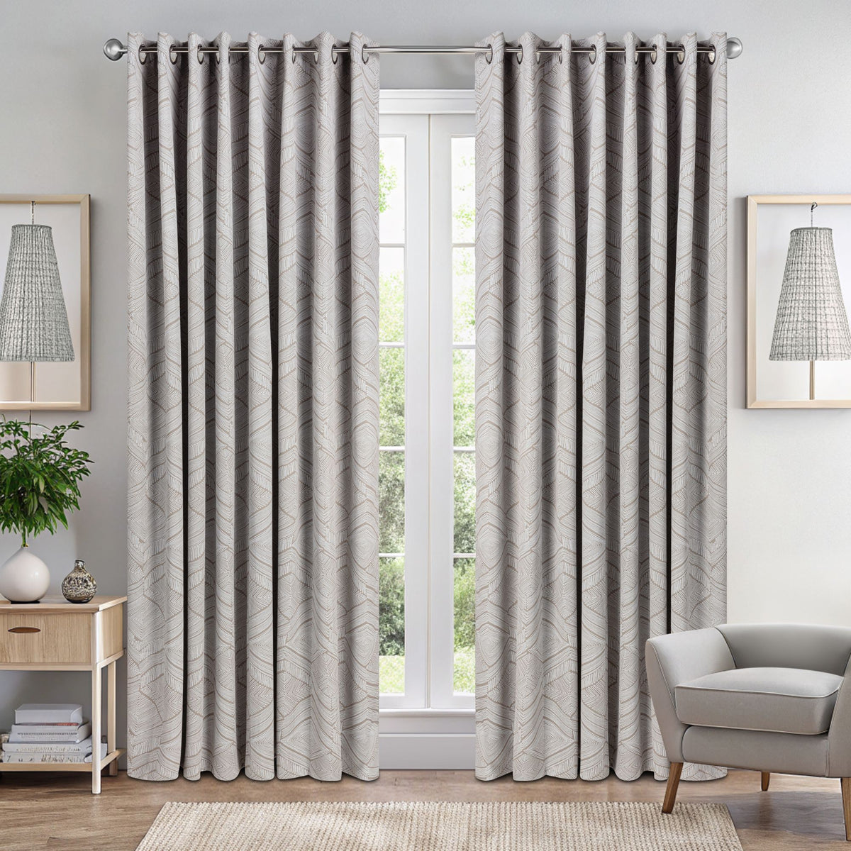 Aztec Geometric Blackout Eyelet Curtains in Cream