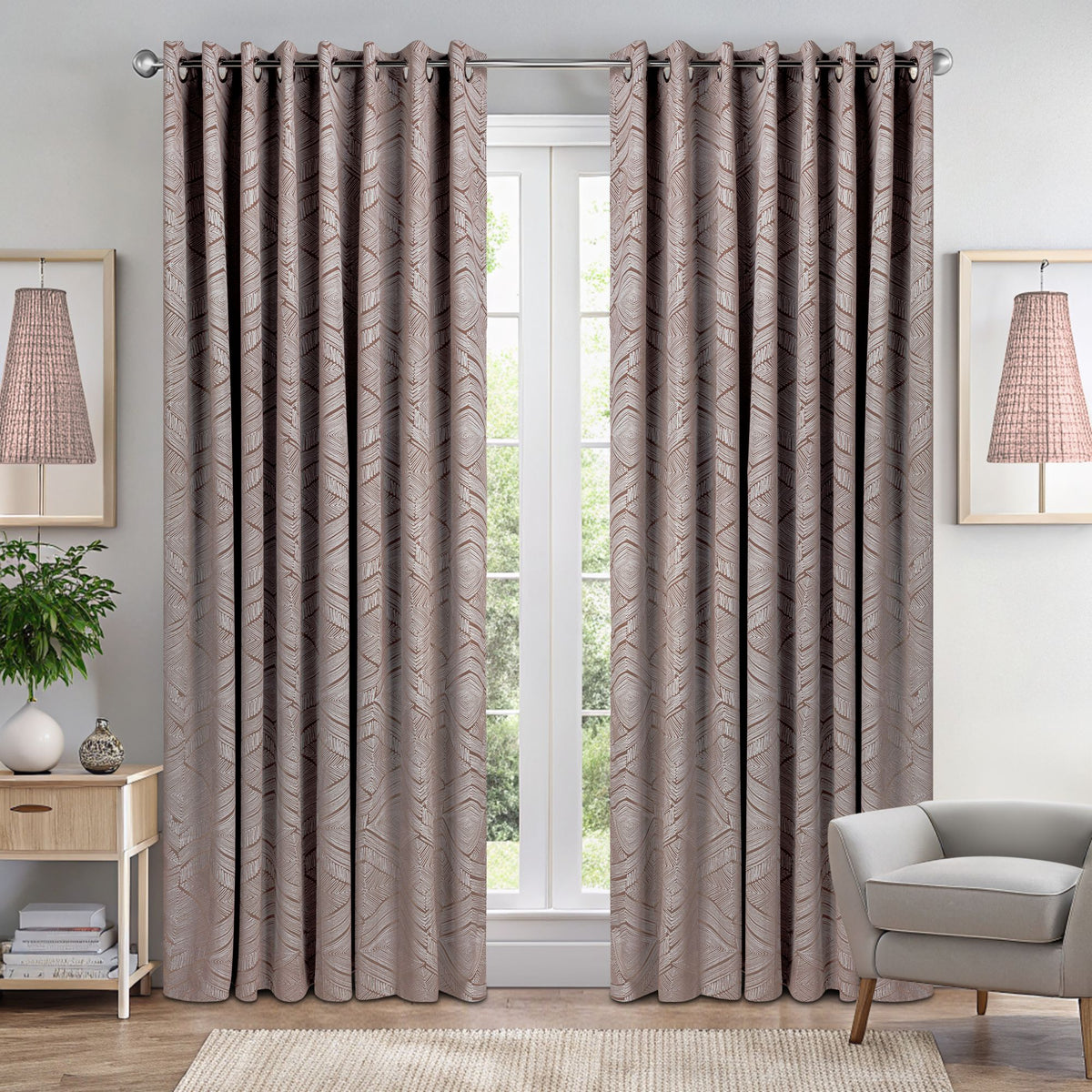 Aztec Geometric Blackout Eyelet Curtains in Rust