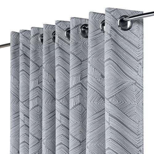 Aztec Geometric Blackout Eyelet Curtains in Silver