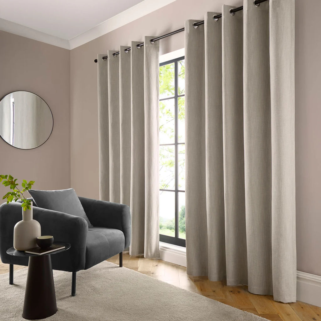 Curtina Boucle Chenille Blackout Eyelet Curtains in Cream
