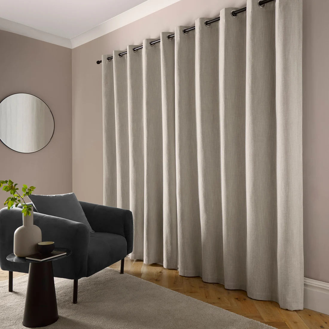 Curtina Boucle Chenille Blackout Eyelet Curtains in Cream