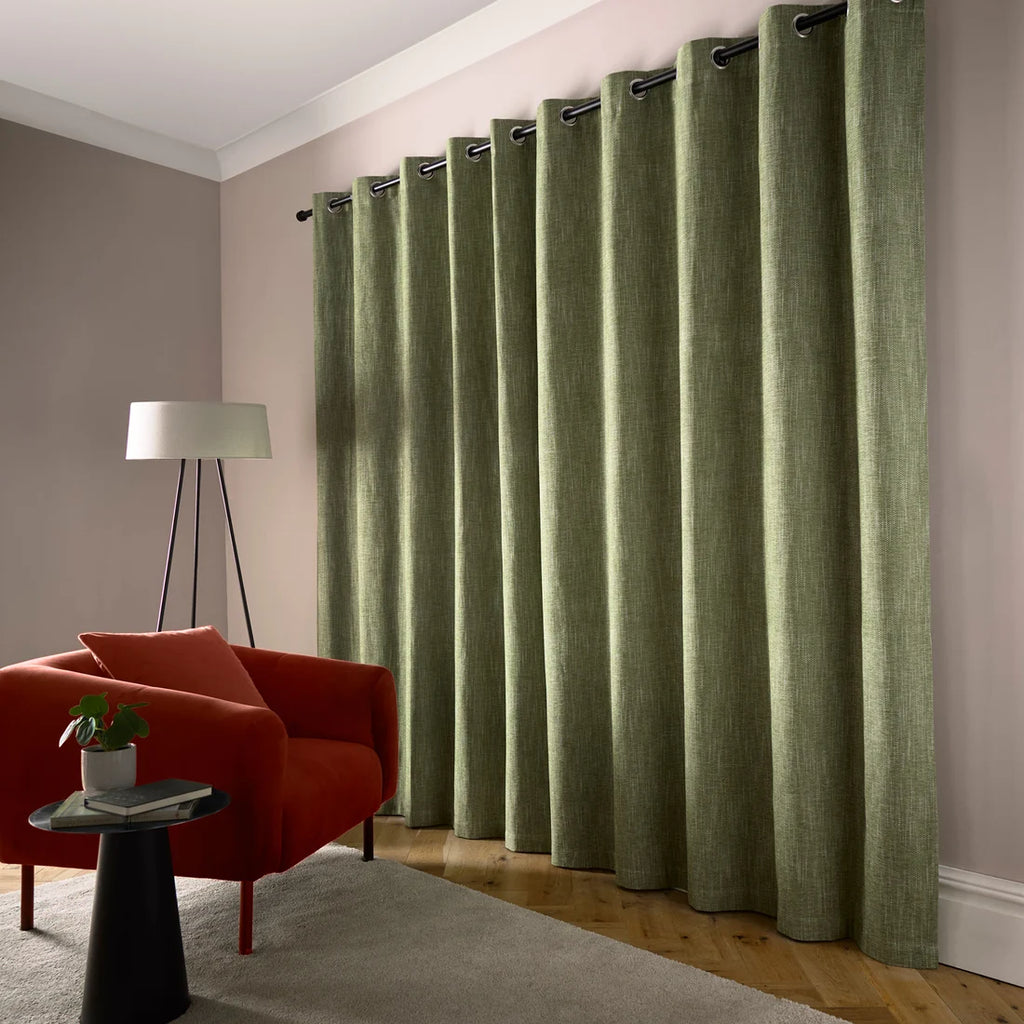 Curtina Boucle Chenille Blackout Eyelet Curtains in Green