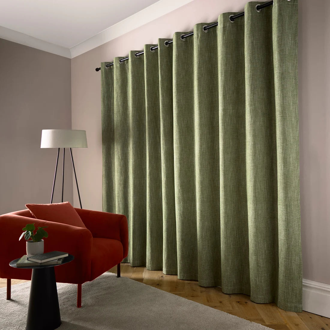 Curtina Boucle Chenille Blackout Eyelet Curtains in Green