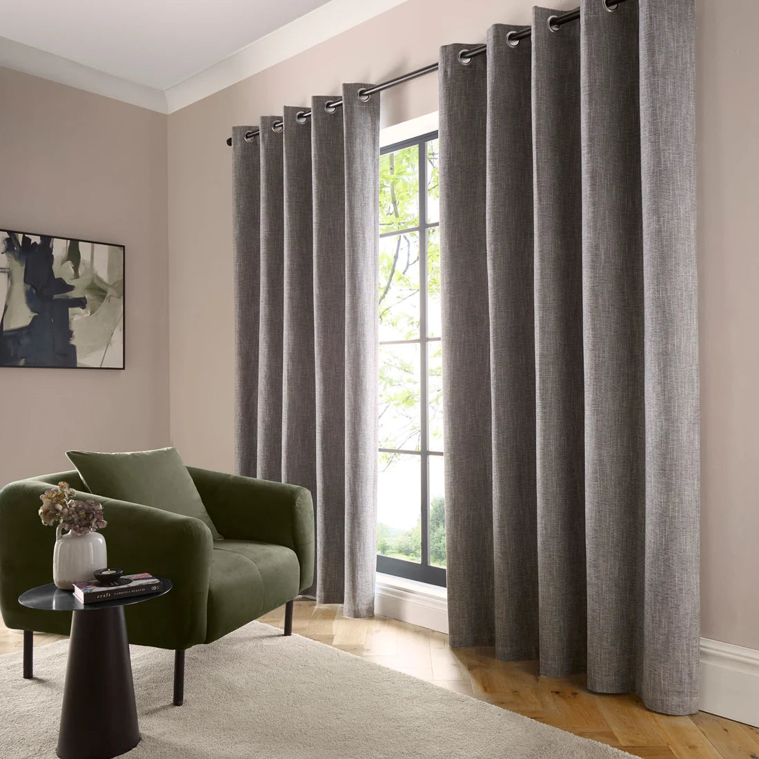 Curtina Boucle Chenille Blackout Eyelet Curtains in Grey