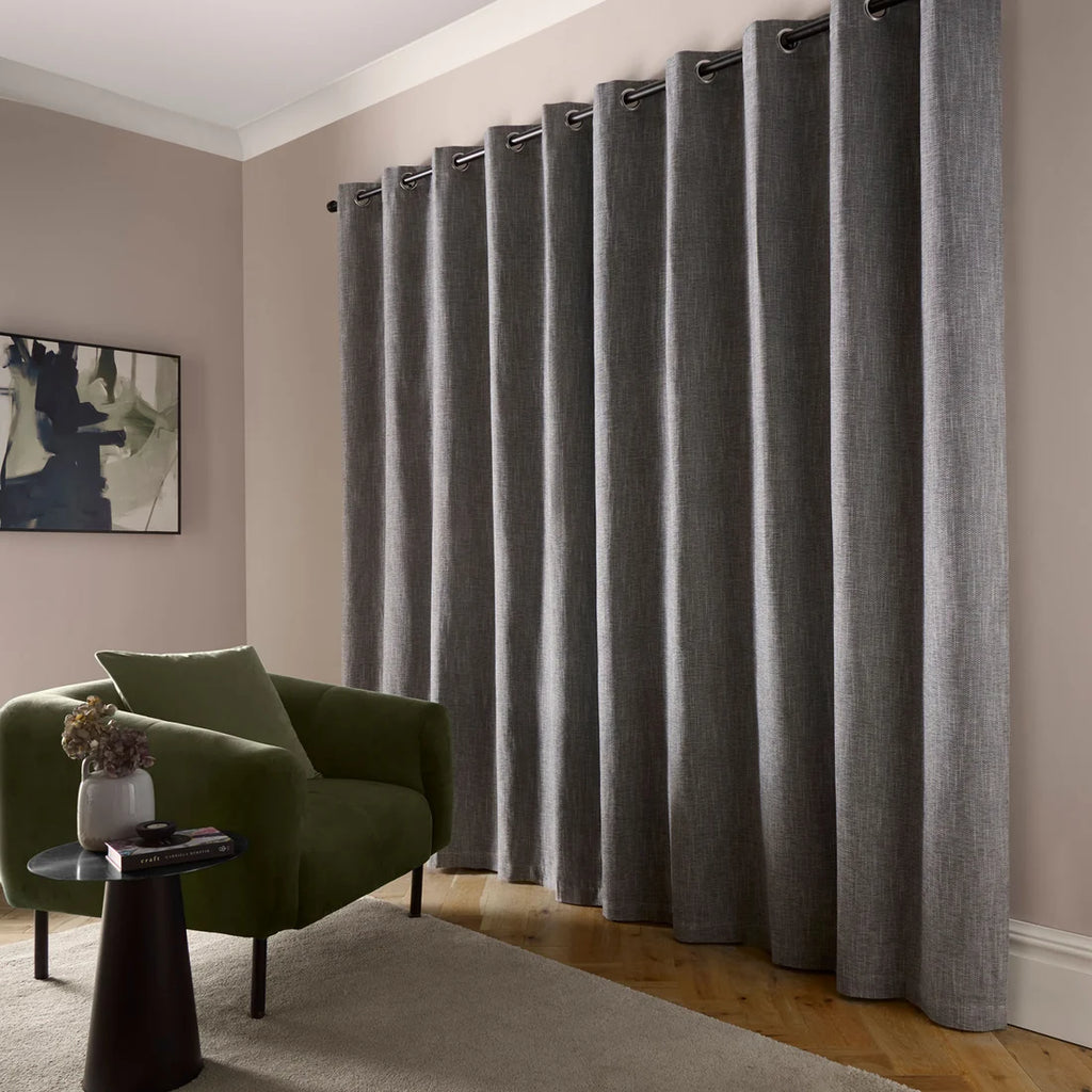 Curtina Boucle Chenille Blackout Eyelet Curtains in Grey