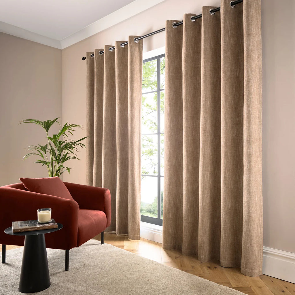 Curtina Boucle Chenille Blackout Eyelet Curtains in Natural