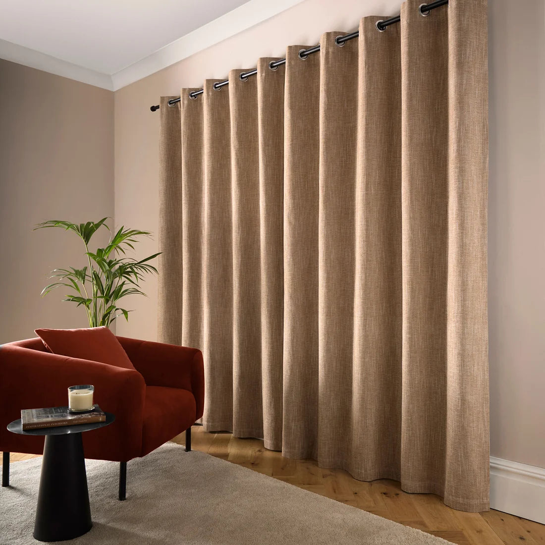 Curtina Boucle Chenille Blackout Eyelet Curtains in Natural