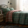 Dreams & Drapes Bennet Check reversible brushed cotton duvet cover set in green.