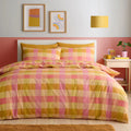 Fusion Block Check reversible polycotton duvet cover set in orange.