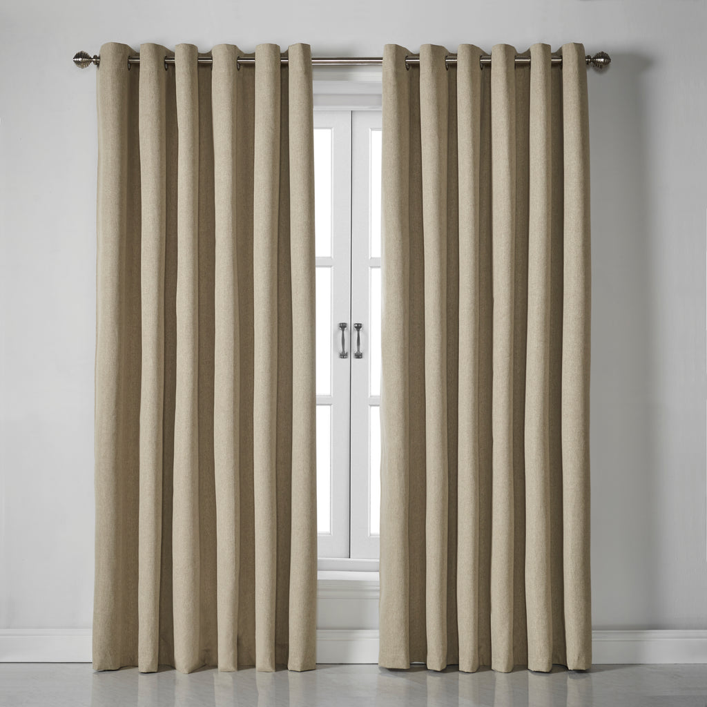 Linen Look Blackout Eyelet Curtains in Beige
