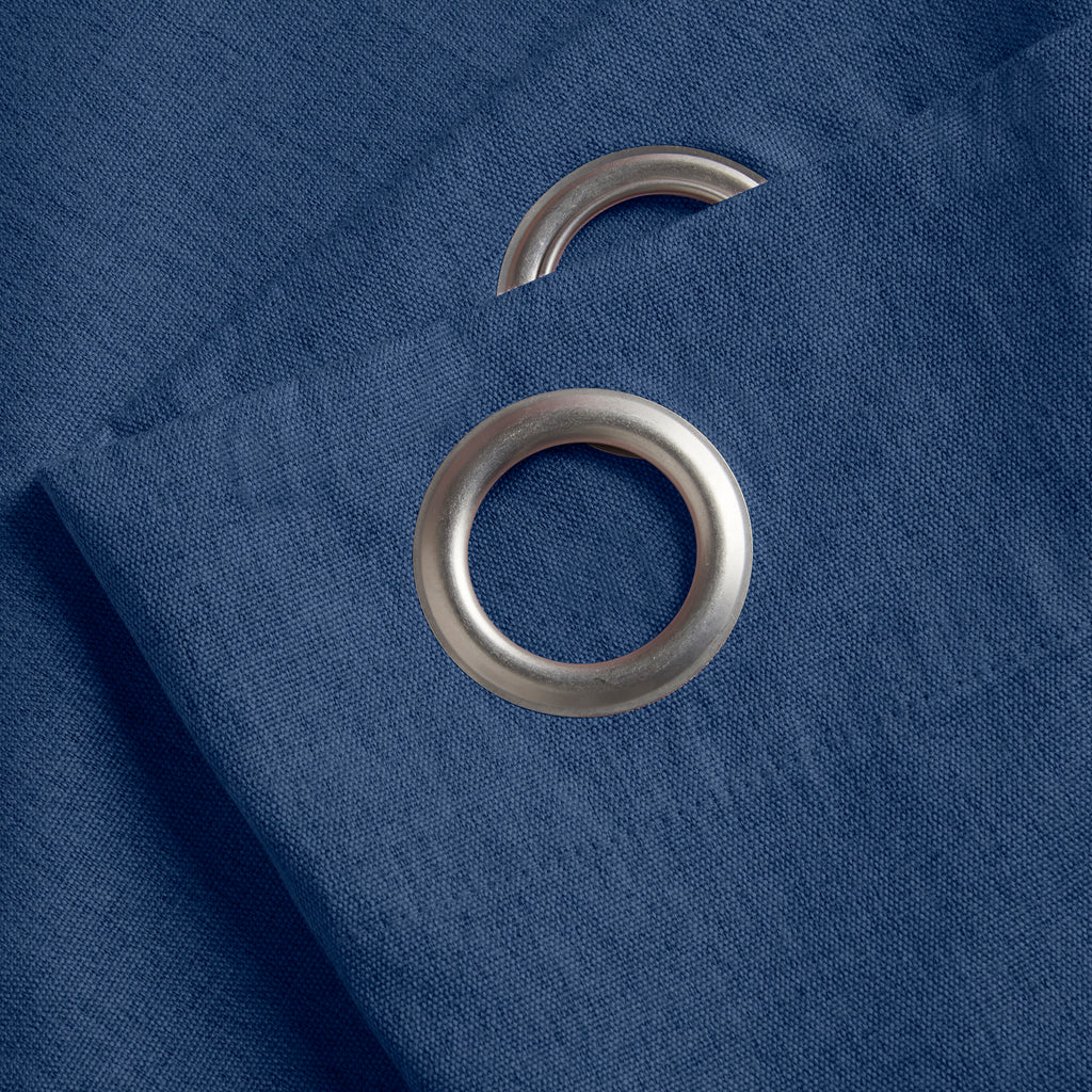 Linen Look Blackout Eyelet Curtains in Blue