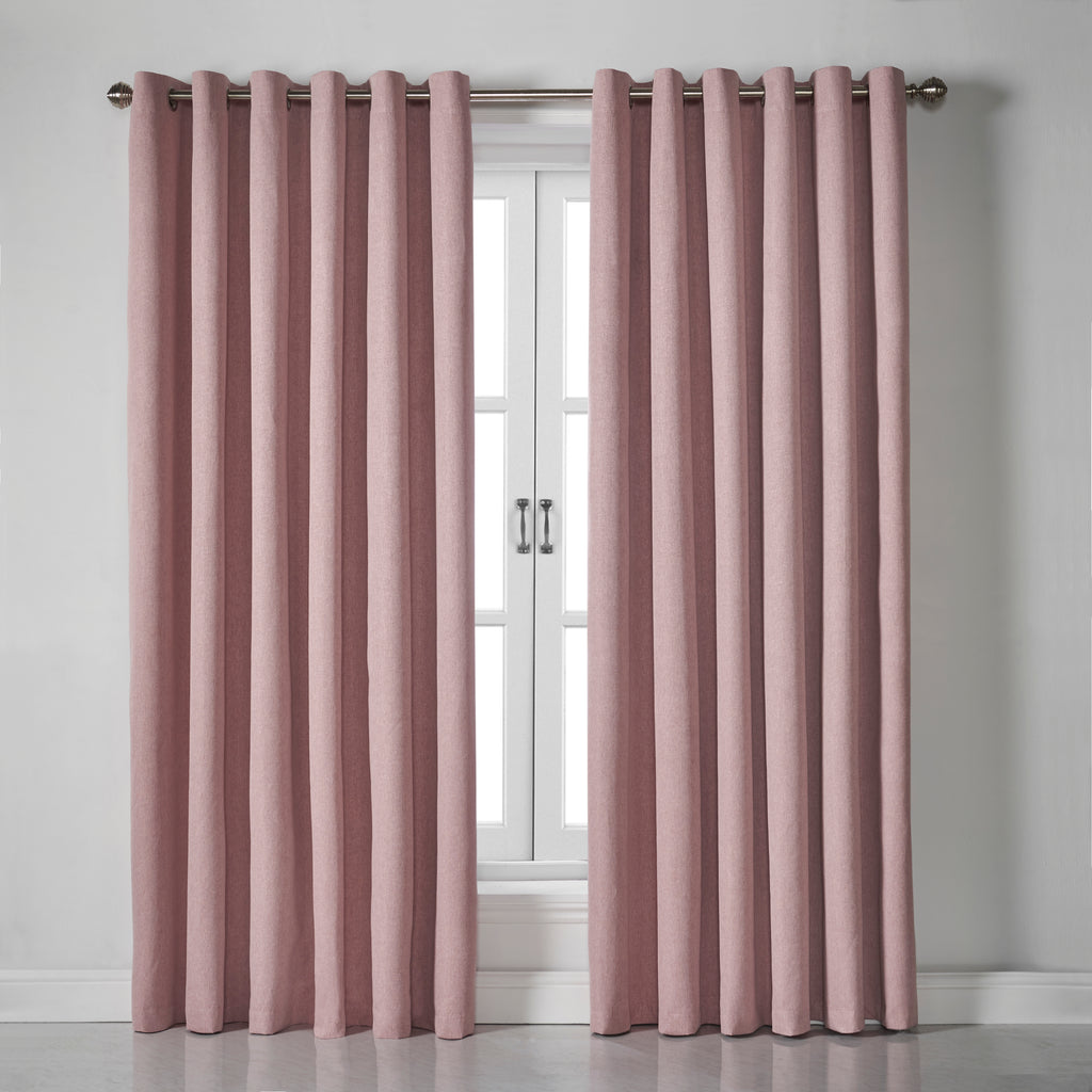 Linen Look Blackout Eyelet Curtains in Blush