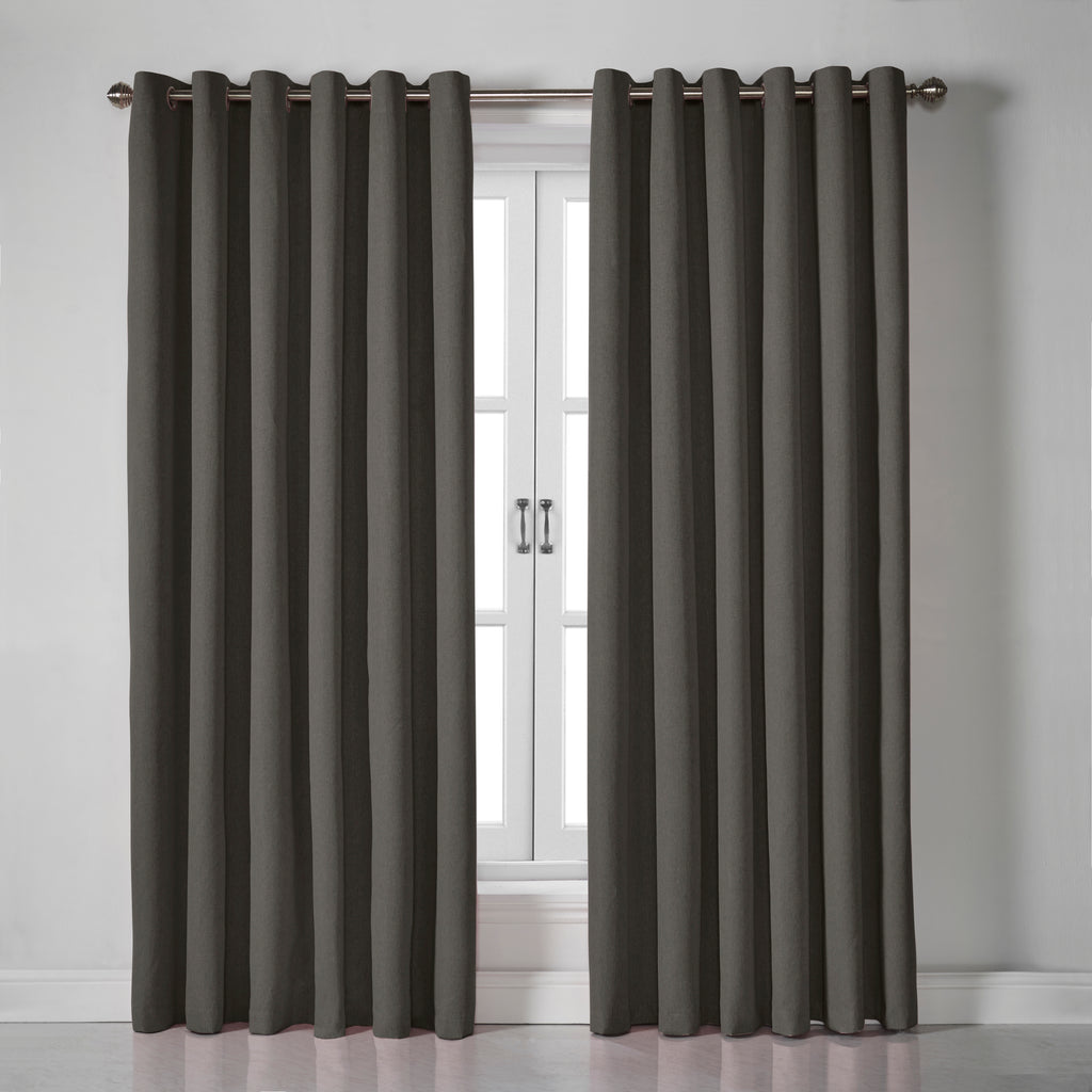 Linen Look Blackout Eyelet Curtains in Charcoal