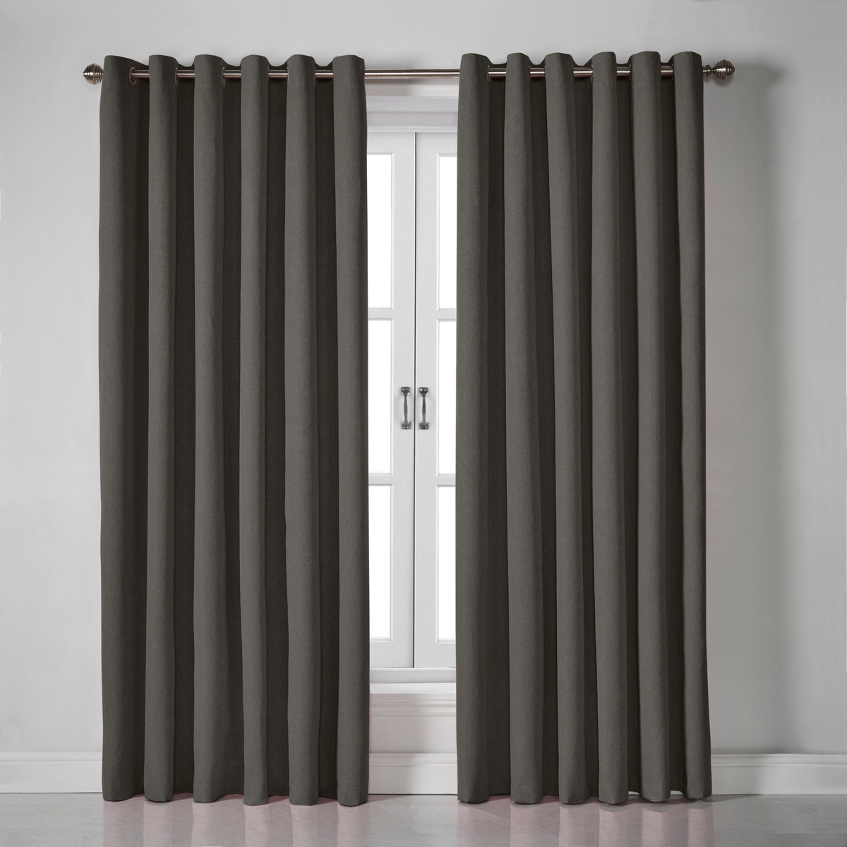 Linen Look Blackout Eyelet Curtains in Charcoal