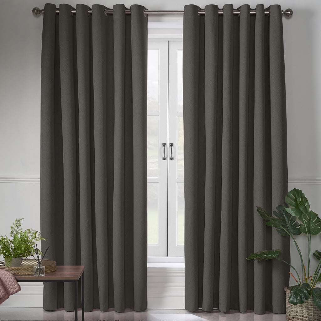 Linen Look Blackout Eyelet Curtains in Charcoal