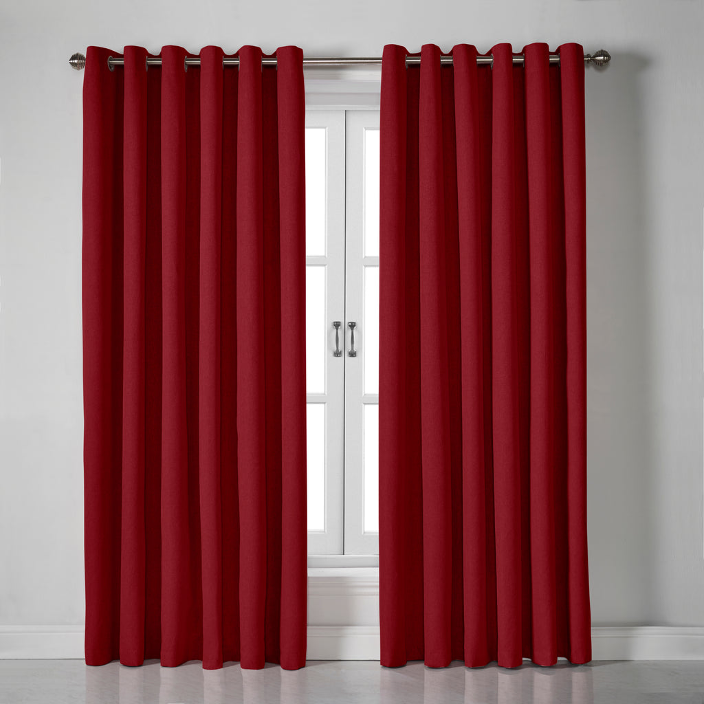 Linen Look Blackout Eyelet Curtains in Red