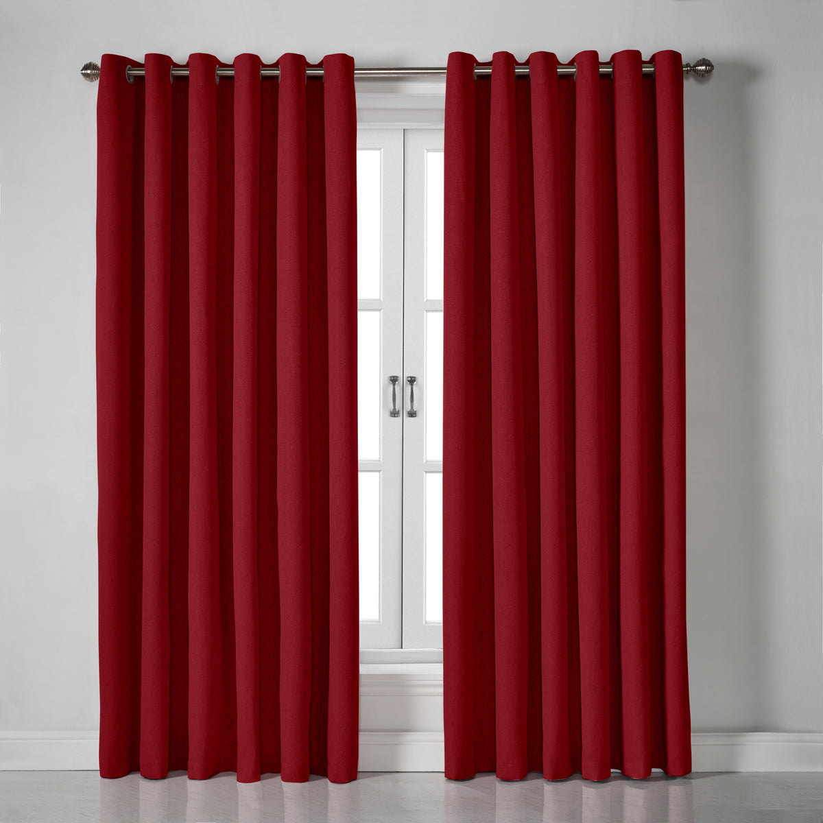 Linen Look Blackout Eyelet Curtains in Red