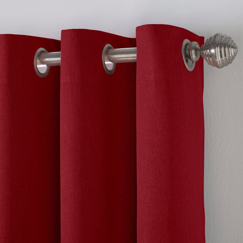 Linen Look Blackout Eyelet Curtains in Red