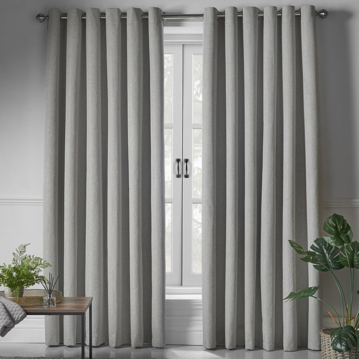 Linen Look Blackout Eyelet Curtains in Slate