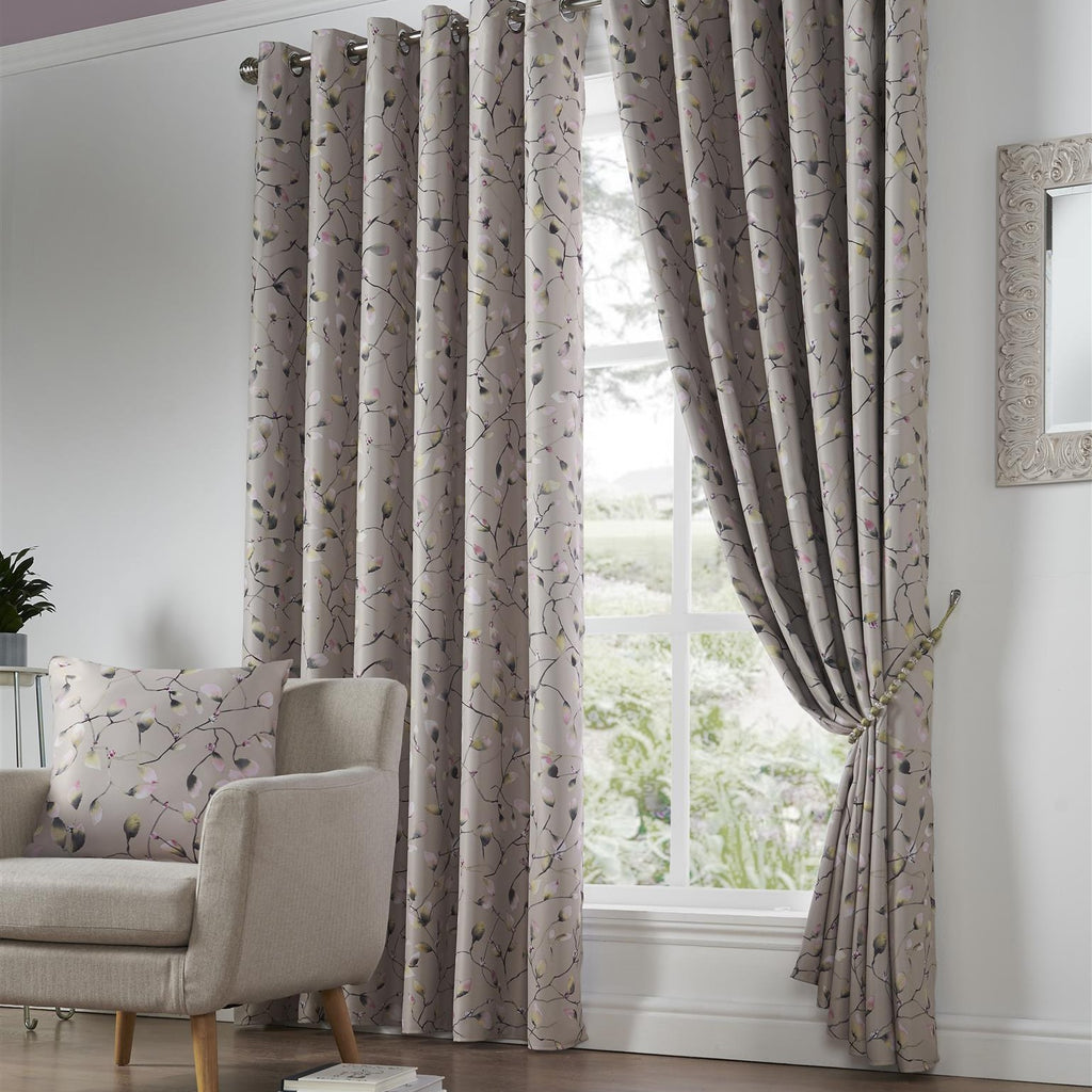 Blossom Bud Floral Blackout Eyelet Curtains in Pink