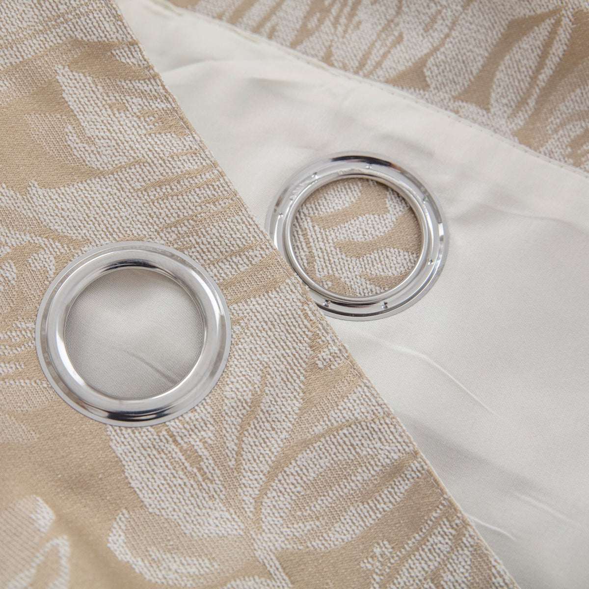 Botanic Chenille Jacquard Lined Eyelet Curtains in Cream