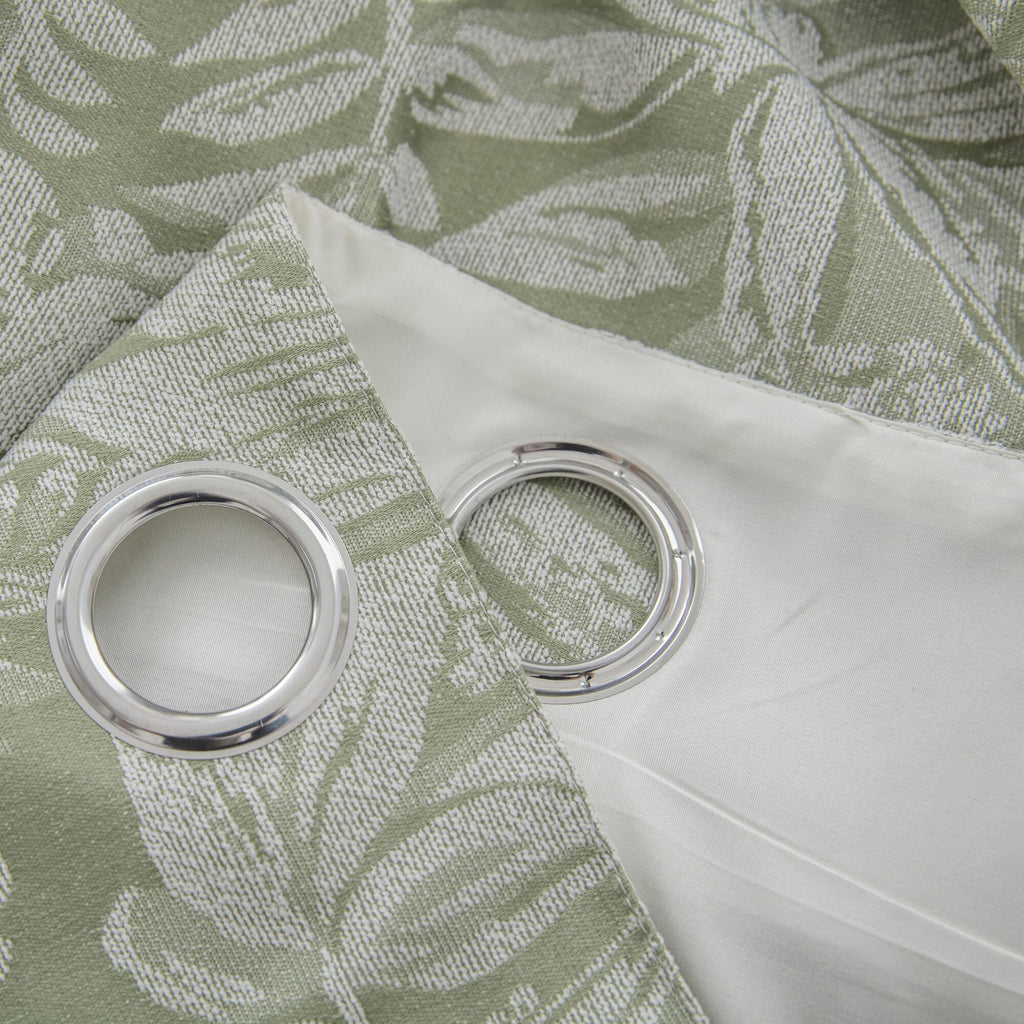 Botanic Chenille Jacquard Lined Eyelet Curtains in Green