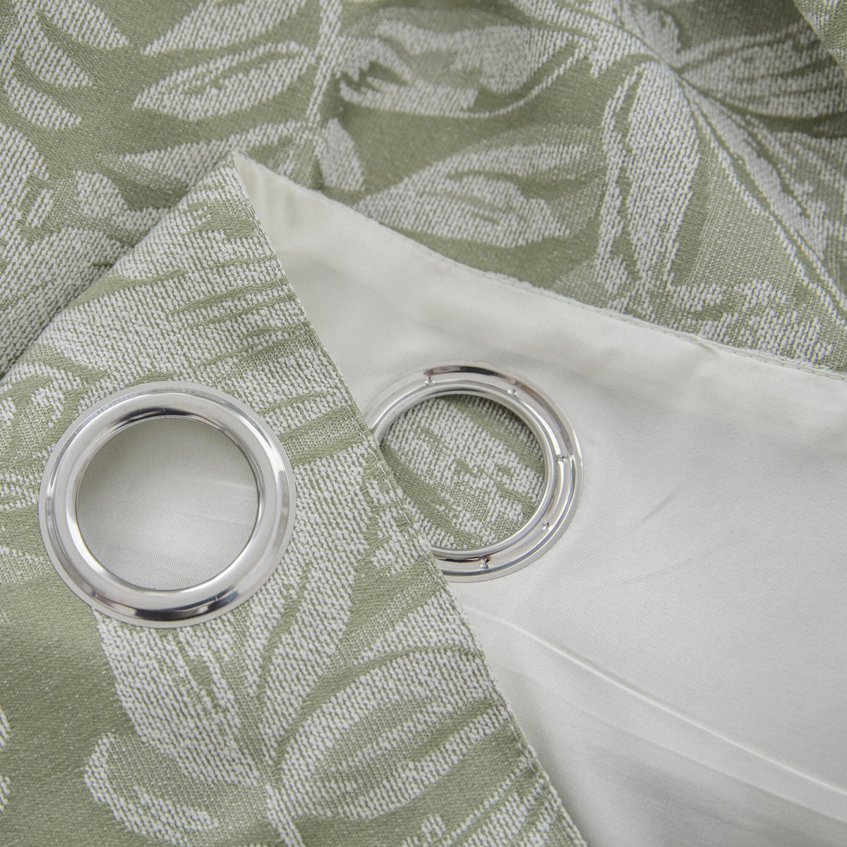 Botanic Chenille Jacquard Lined Eyelet Curtains in Green