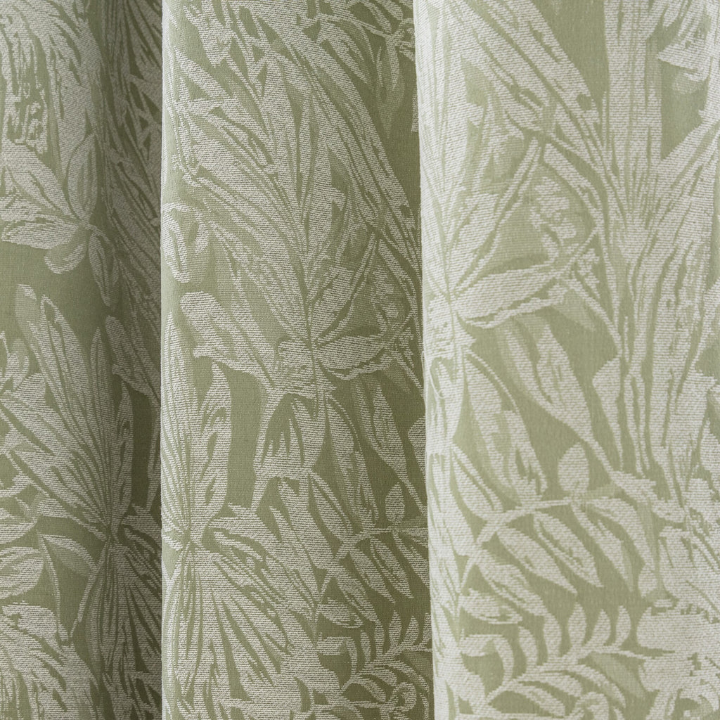 Botanic Chenille Jacquard Lined Eyelet Curtains in Green