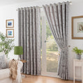 Botanic Chenille Jacquard Lined Eyelet Curtains in Silver